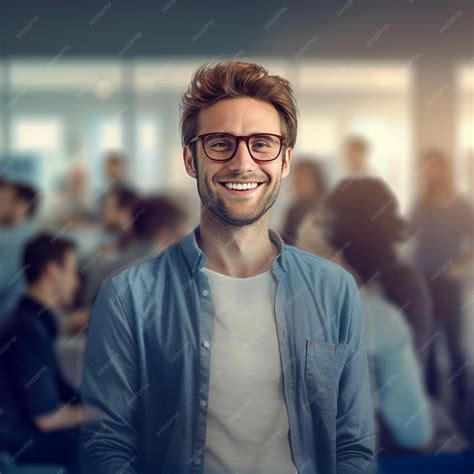 Premium Photo A Man Wearing Glasses And A Blue Shirt Smiles For A