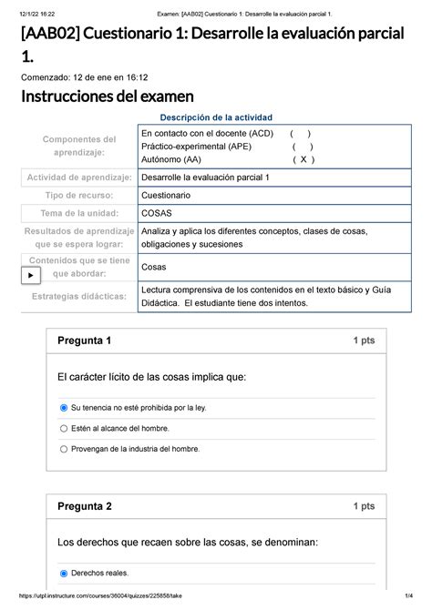 Examen AAB02 Cuestionario 1 Desarrolle la evaluación parcial 1