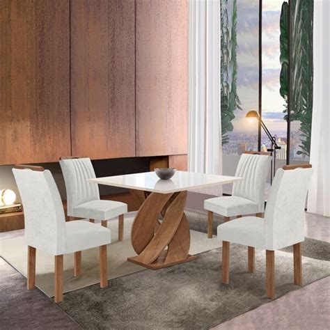Conjunto Mesa Luna 100cm Com 4 Cadeiras Arizona Tampo Slim Plus Com