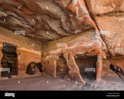 Rocks Caves In Nabatean Petra Jordan Middle East Stock Photo Alamy