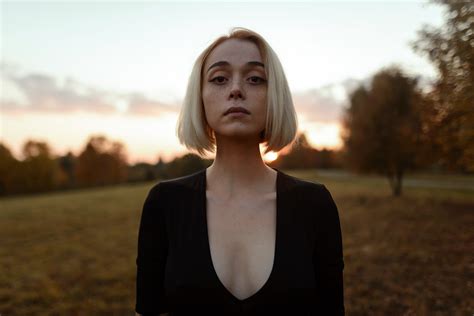 Wallpaper Model Blonde Freckles Looking At Viewer Portrait Closed Eyes Black Dress