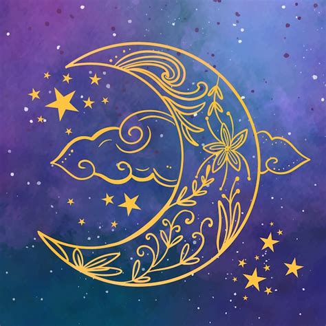 Crescent Moon And Stars Drawing