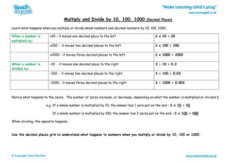 Multiply Divide By 10 100 1000 Worksheets Library