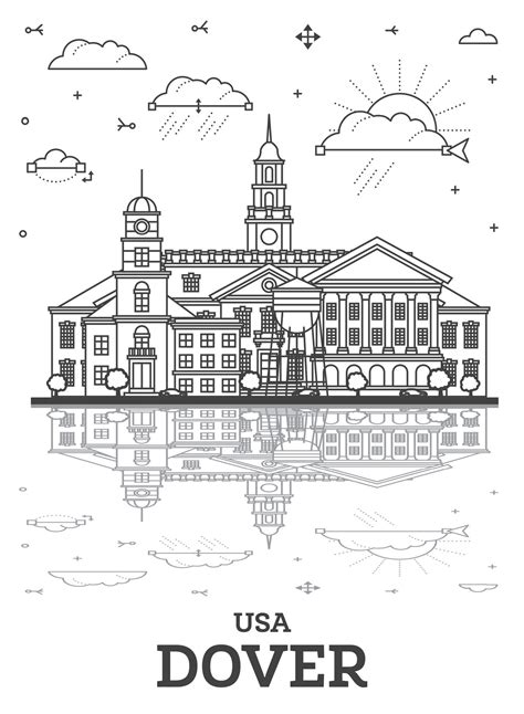 Outline Dover Delaware City Skyline With Historic Buildings And