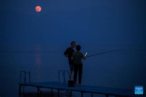 Full Moon Rises In Sky Over Ohrid Lake In Struga North Macedonia Xinhua