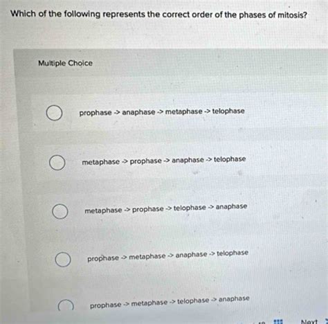 Solved Which Of The Following Represents The Correct Order Of The