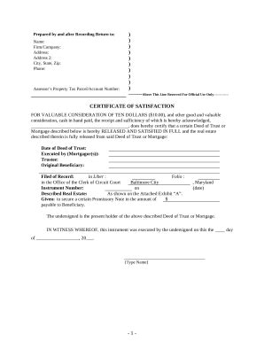 Satisfaction Deed Trust Doc Template PdfFiller