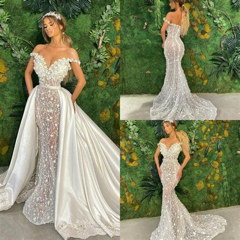 Luxury Mermaid Wedding Dresses With Detachable Skirt Lace 3d Floral