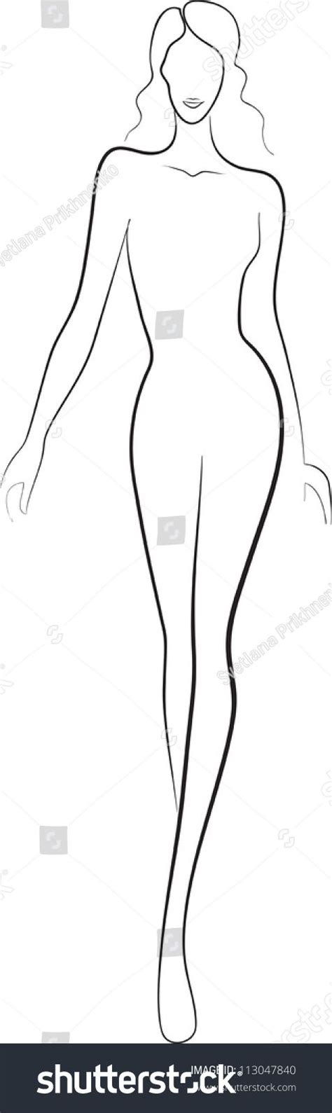 Fashion Sketch Of Beautiful Slim Nude Woman Silhouette Walking On The