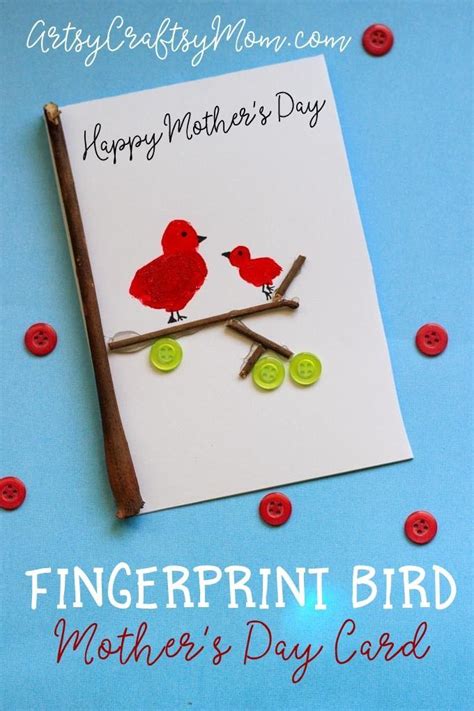 Diy Super Cute Fingerprint Bird Mothers Day Card This Simple Diy