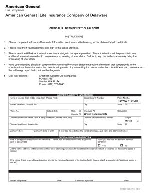 Fillable Online Critical Illness Benefit Claim Form Fax Email Print