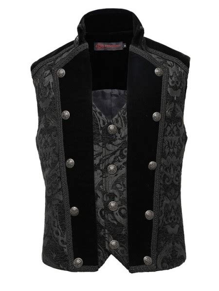 Pentagramme Black Brocade Gothic Victorian Party Vest For Men