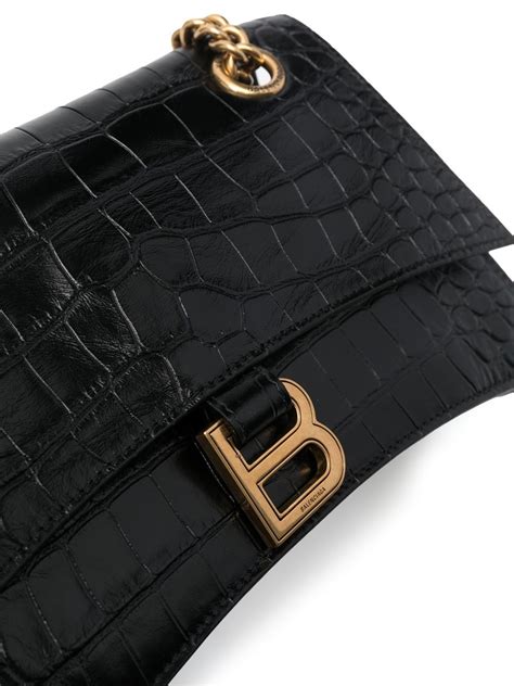 Balenciaga Small Crush Crocodile Embossed Shoulder Bag Black FARFETCH