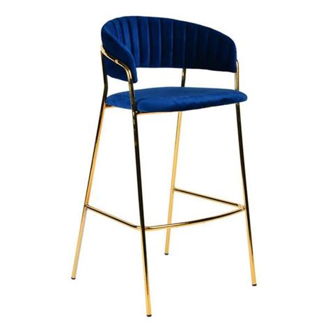 Benjara 35 In Blue And Gold Low Back Metal Frame Bar Stool With