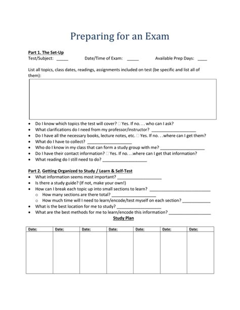 Exam Preparation Worksheet