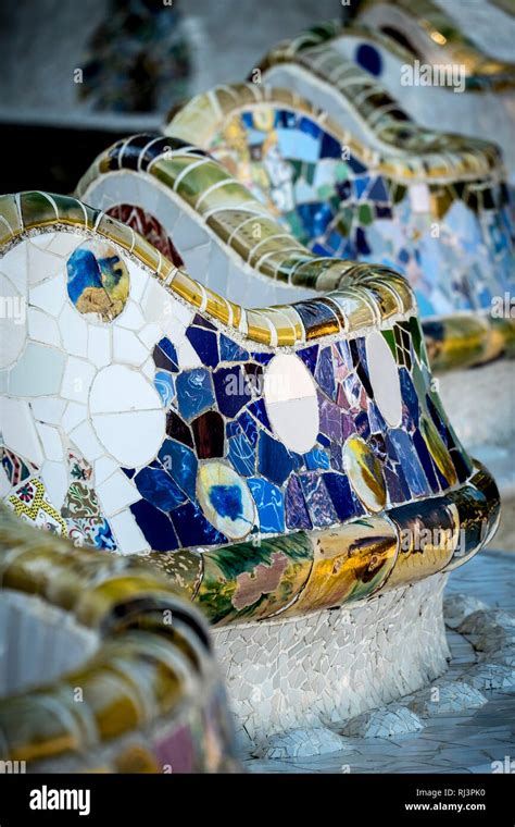 Park Guell Garden Complex With Architectural Elements Situated On The