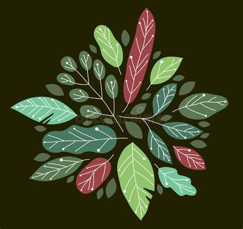 Beautiful Fresh Green Leaves Flat Style Vector Illustration Over Rark