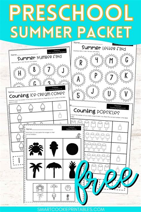 5 Free Preschool Summer Worksheets - Smart Cookie Printables