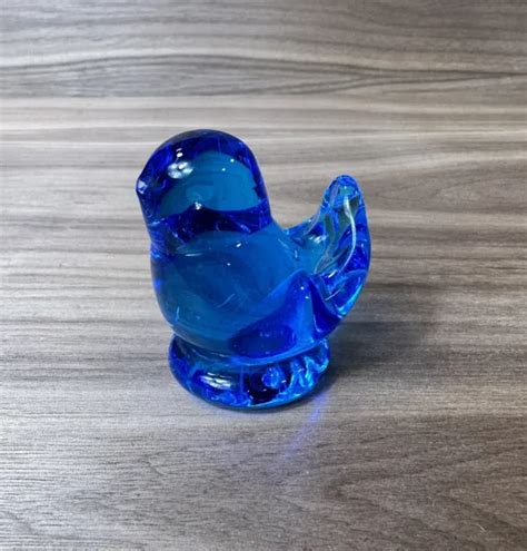 VINTAGE LEO WARD Glass Blue Bird Of Happiness Signed Figurine 1994 Art