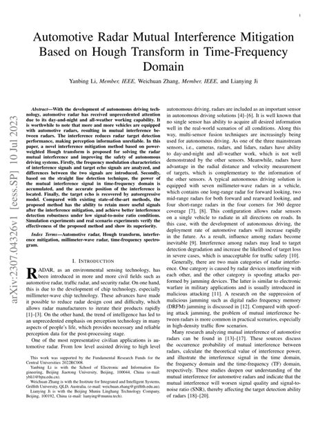 PDF Automotive Radar Mutual Interference Mitigation Based On Hough