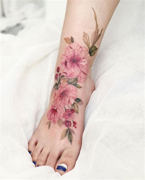 Cherry Blossom Tattoo Located On The Foot And Ankle