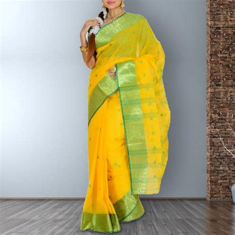 Yellow Tant Cotton Saree Giftsmyntra