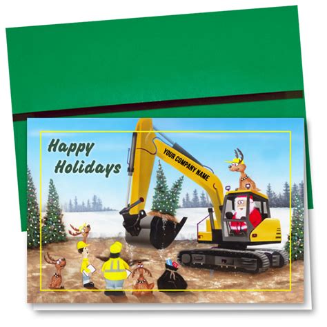 Construction Christmas Cards Santa And Reindeer Excavator Fun