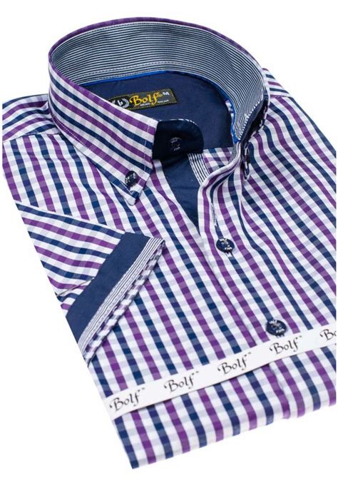 Camisa A Cuadros De Manga Corta Para Hombre Violeta Bolf 4510