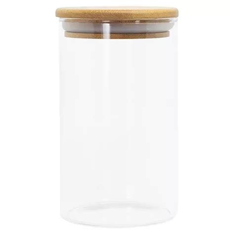 Pote De Vidro Porta Mantimento Herm Tampa De Bambu 600ml