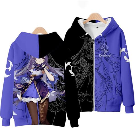 Genshin Impact Jacket Fleece Hoodie Keqing Anime Jacket