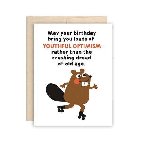 Funny Old Age Birthday Card, Funny Rollerskating Beaver Birthday Greeting Card, Youthful ...