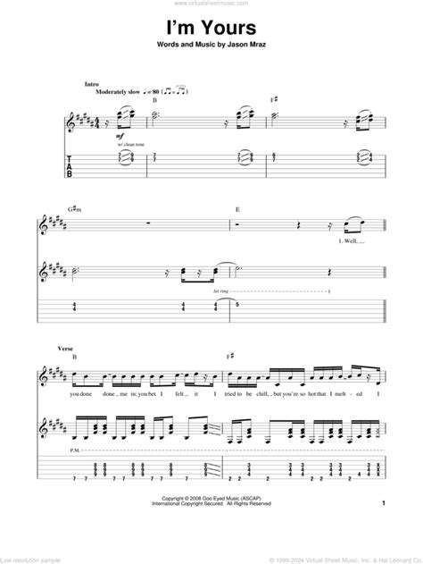 I M Yours Sheet Music For Guitar Tablature Play Along V