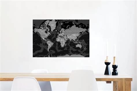 D Coration Murale Carte Du Wereldkaart Rouge Noir Noir Blanc