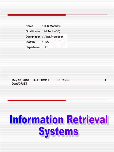 Introduction To Information Retrieval Systems An Overview Of Key