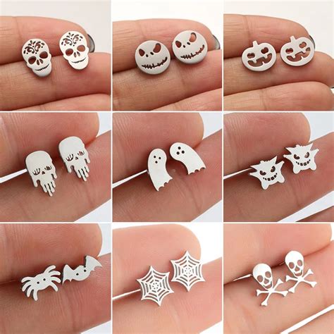 Punk Pirate Skull Earrings For Women Hiphop Black Ghost Skeleton Bat