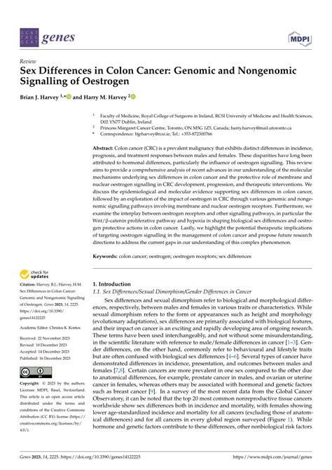 PDF Sex Differences In Colon Cancer Genomic And Nongenomic