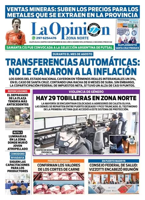 Diario La Opini N Zona Norte Tapa Edici N Impresa Del Martes De