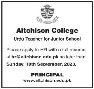 Aitchison College Lahore Teaching Jobs 2023