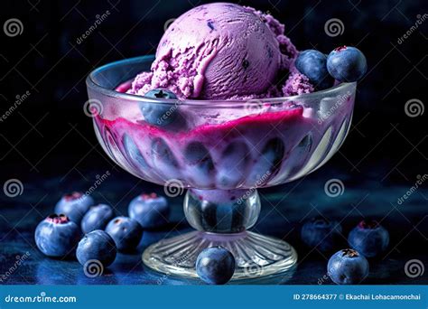 Scrumptious Blueberry Ice Cream Scoops In A Glass Container Created