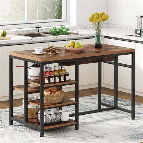 Tribesigns Small Kitchen Island Table with Storage Shelves, Dining ...