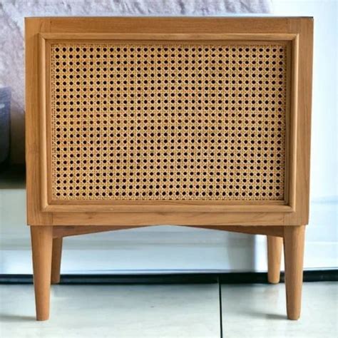 Rectangular Corn Solid Teak Wood Rattan Bedside With Storage At Rs