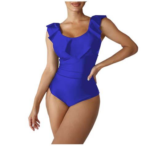 Sodopo Scoop Neck One Piece Swimsuit Womens Ruffle Flounce Solid Plus