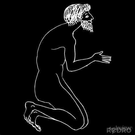 Kneeling Bearded Naked Ancient Greek Man Vase Painting Style Wall