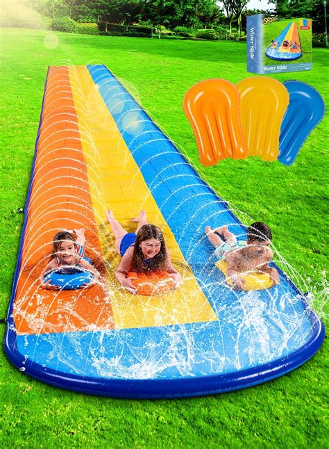 Syncfun 18ft Triple Water Slide And 3 Inflatable Boards Backyard Lawn