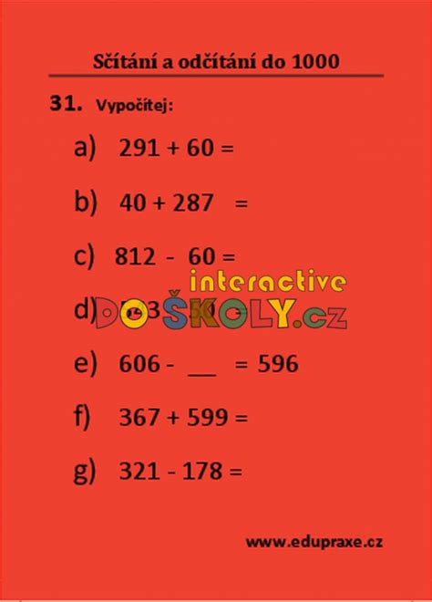 Sčítání a odčítání do 1000 doskoly cz