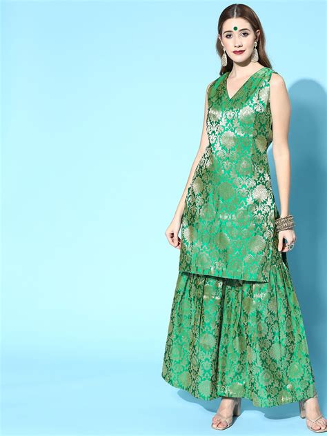 Buy Anayna Women Green Floral Embroidered Kurta With Sharara Kurta