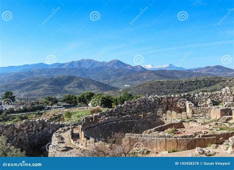 View Looking Down At Mycenae Greece The Fortified Citadel Nested Over