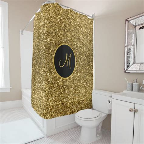 Luxe Gold Glitter Sparkle Custom Monogrammed Shower Curtain Zazzle