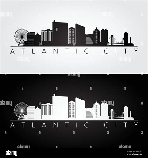 Atlantic City USA Skyline And Landmarks Silhouette Black And White