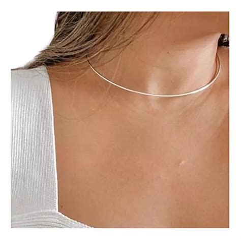 Choker Colar Feminino Aro Redondo Liso Prata Parcelamento Sem Juros